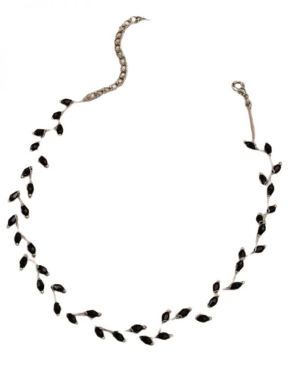 Colier zig zag tip chocker argintiu cu bilute negre 1