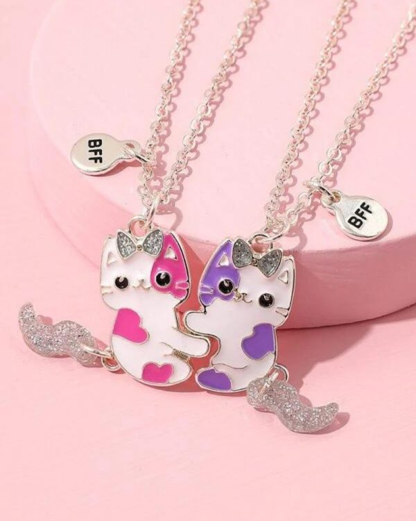 Set de 2 lantisoare inscriptie best friend cu pandantiv cats bff