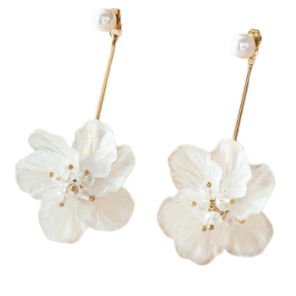 Cercei Peony, Floare 10 cm – Bijuterie Elegantă Albă