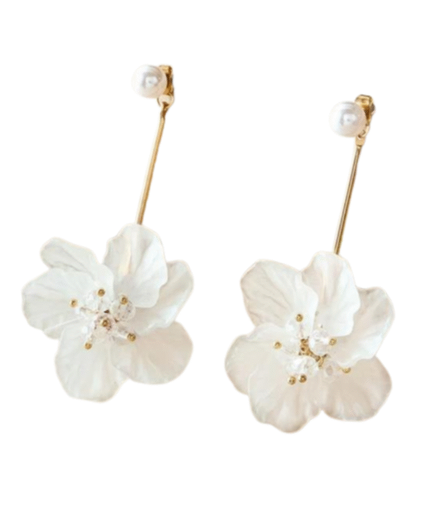 Cercei Peony, Floare 10 cm – Bijuterie Elegantă Albă