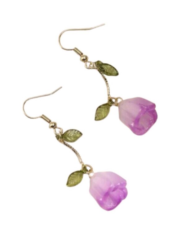 Cercei Rose Floare Mov, 5.7 cm – Elegant și Feminin