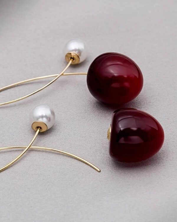 Cercei Syggy Cherries – Cireșe cu Perlă, Auriu/Grena