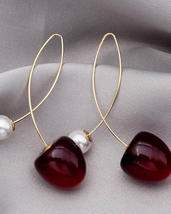 Cercei Syggy Cherries – Cireșe cu Perlă, Auriu/Grena