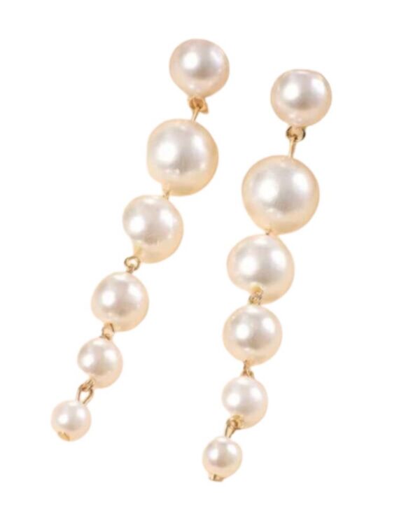 Cercei Syggy Lungi cu Perle False, Alb – Eleganță Rafinate