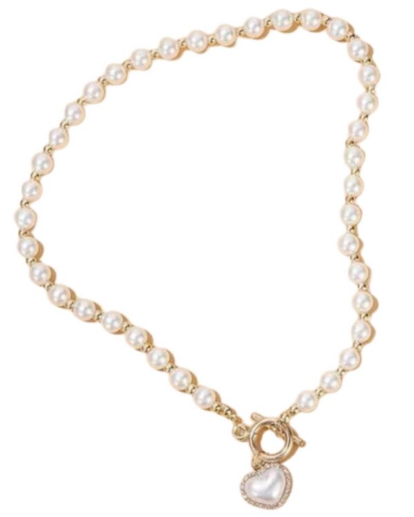 Colier Heart 45 cm cu Perle False – Alb Elegant
