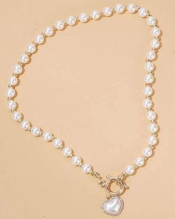 Colier Heart 45 cm cu Perle False – Alb Elegant
