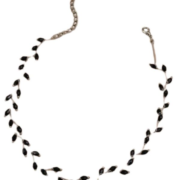 Colier Zig Zag Chocker Argintiu cu Biluțe Negre