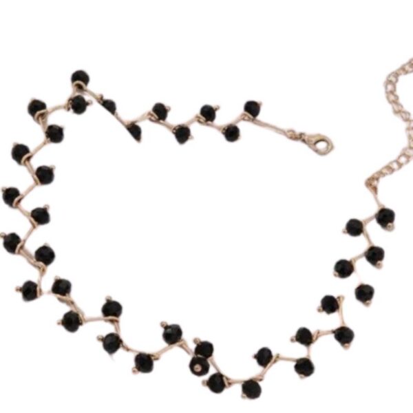Colier Zig Zag Chocker, Auriu cu Biluțe Negre – Stil Modern