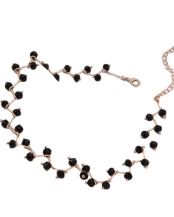 Colier Zig Zag Chocker, Auriu cu Biluțe Negre – Stil Modern