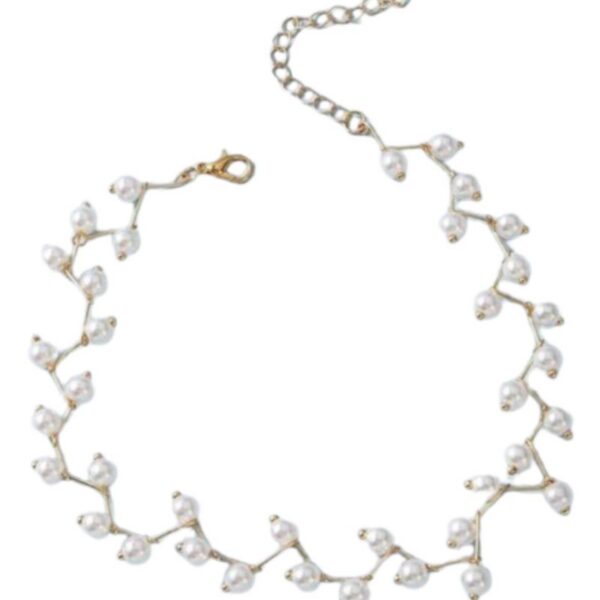 Colier Zig Zag Chocker, Auriu cu Perle False – Stil Elegant