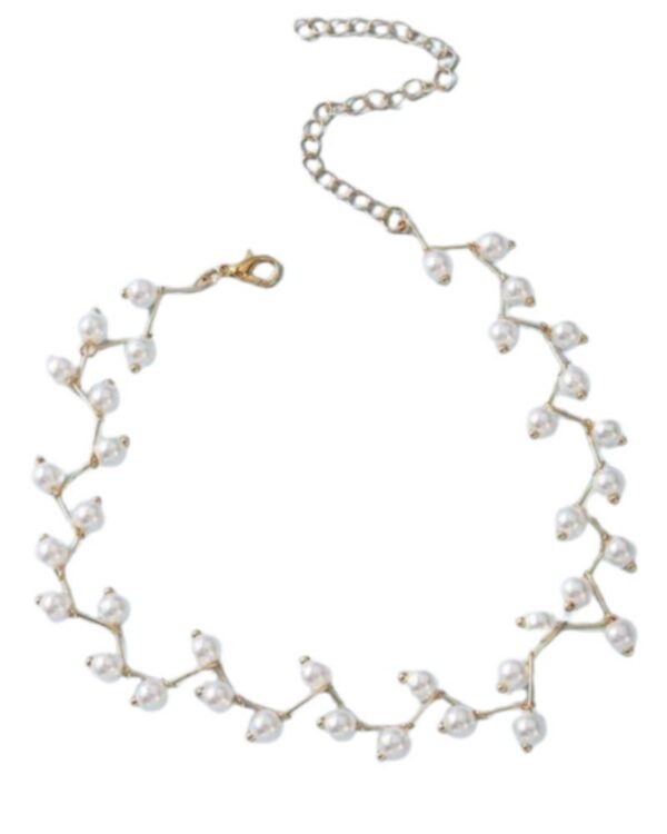 Colier Zig Zag Chocker, Auriu cu Perle False – Stil Elegant