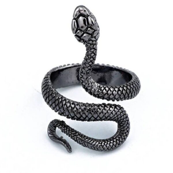 Inel Snake Negru – Șarpe Ajustabil, Model Syggy