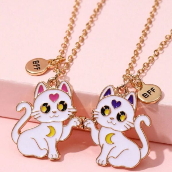 Set 2 Lanturi Best Friend cu Pandantiv Pisicute Inima