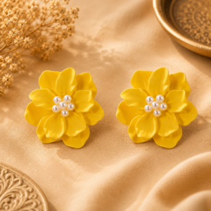 Cercei Flori Galbene cu Perle – Design Floral Elegant